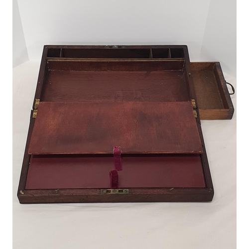 578 - Vintage restored writing slope with burgundy leather slopes and concealed draw, 18