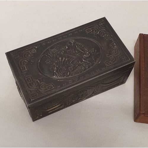 402 - 3 Cigarette boxes with wooden interiors, pewter and plated example