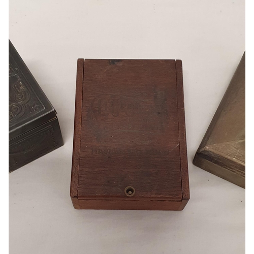 402 - 3 Cigarette boxes with wooden interiors, pewter and plated example