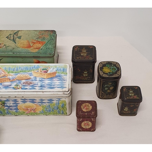 45 - Collection of various vintage tins including 3 oriental design graduating tins