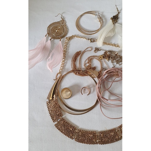 183 - Group of gold tone costume jewellery including feathered earrings