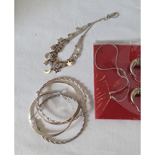 184 - Small group of silver tone costume jewellery including white metal earrings