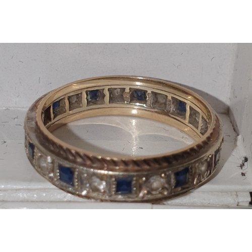 185 - 9ct Yellow gold ring with inset Diamonds & sapphires combined weight 3.8grams