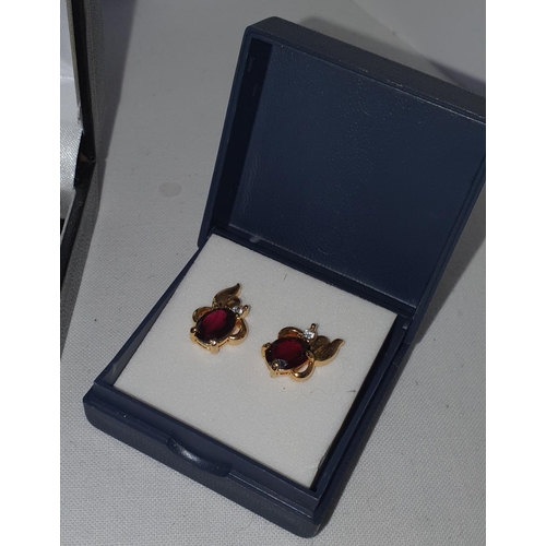 188 - 2 Cased sets of Earrings with faux Ruby's 1 Stirling Silver example