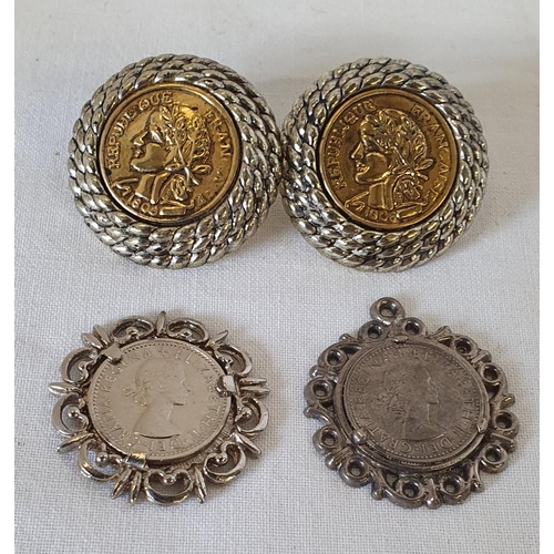 190 - Set of coin related white metal earrings and pendants