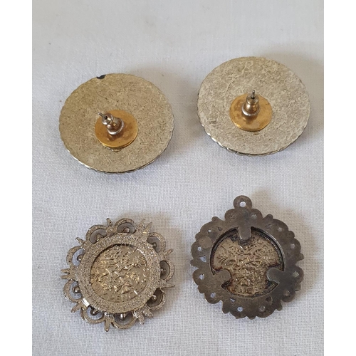 190 - Set of coin related white metal earrings and pendants