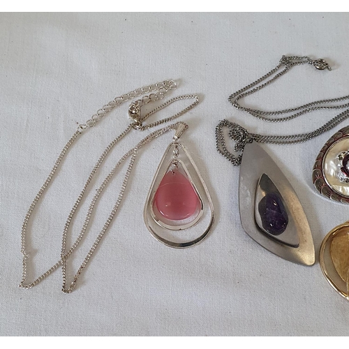 191 - Collection of jewellery including Grecian style brooch and 2 birthstone necklaces on silver chains