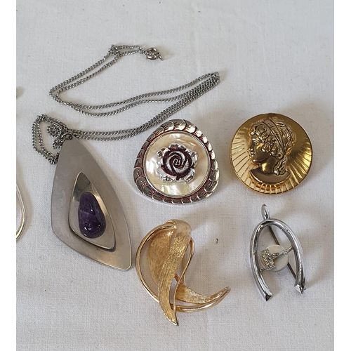 191 - Collection of jewellery including Grecian style brooch and 2 birthstone necklaces on silver chains