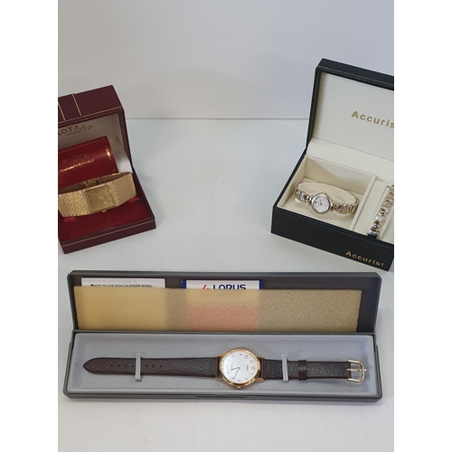 237 - Group of 3 cased good quality quartz wristwatches including gold plated Rotary, Lorus on a leather s... 