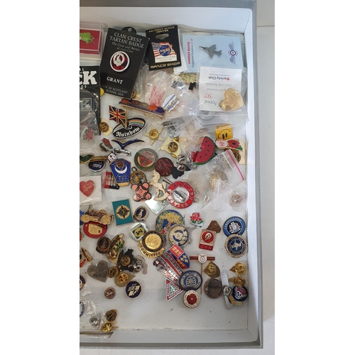 407 - Large collection of various enamel and metal pin badges including collectible examples