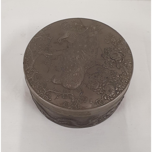 58 - Impressive heavy pewter tin with oriental dragon design to the lid