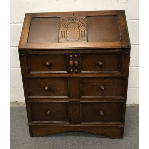 560 - oak drop front bureau with key, 30