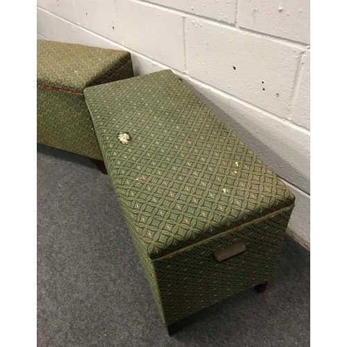 561 - 2 green fabric ottomans by the British Legion 29.5 x 19