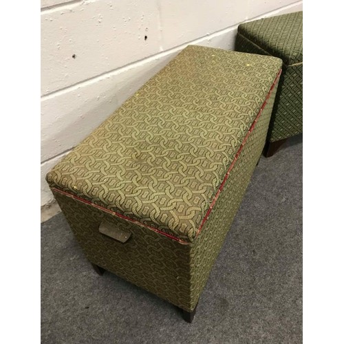 561 - 2 green fabric ottomans by the British Legion 29.5 x 19