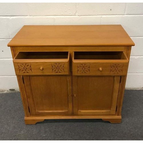 562 - Modern Blonde oak sideboard with 2 drawers and 2 doors, floral design to the front, 36