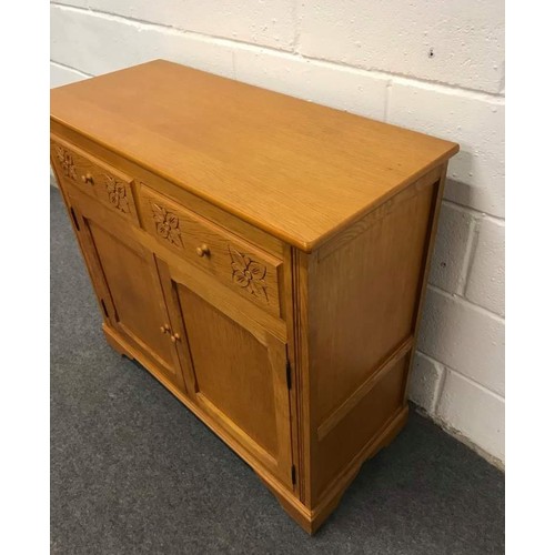 562 - Modern Blonde oak sideboard with 2 drawers and 2 doors, floral design to the front, 36