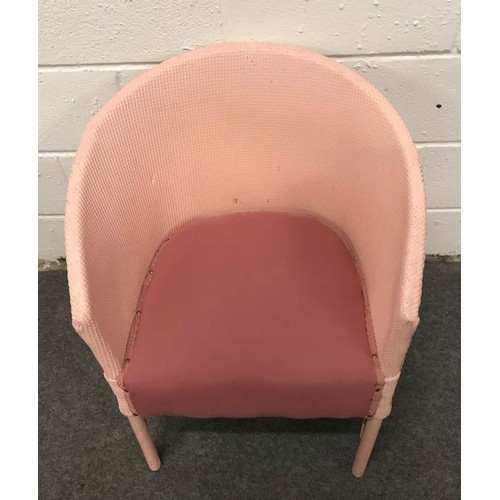 563 - Pink Lloyd loom style chair with darker pink cushioned seat