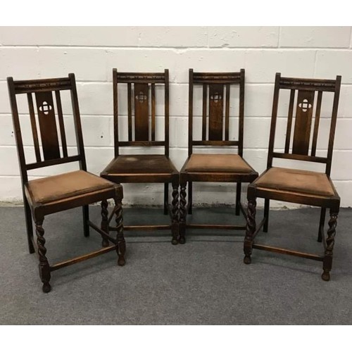 127 - 4 Barley twist legged wooden dining chairs with leather slip seats