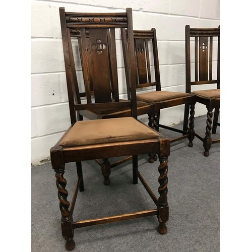 127 - 4 Barley twist legged wooden dining chairs with leather slip seats