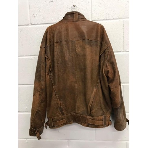 114 - Tan leather bomber jacket with paisley lining