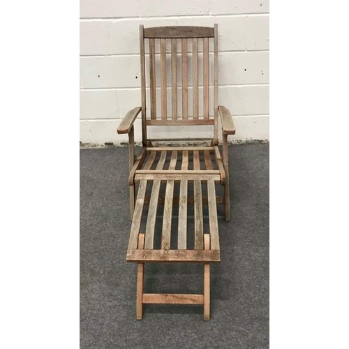 571 - Teak folding steamer lounger including footrest (A/F)