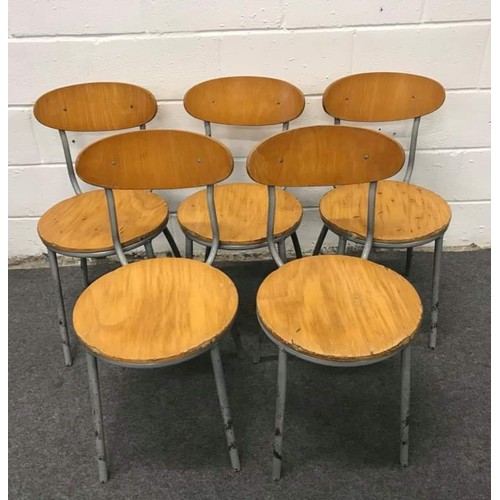 574 - 5 metal framed stacking steam wood chairs