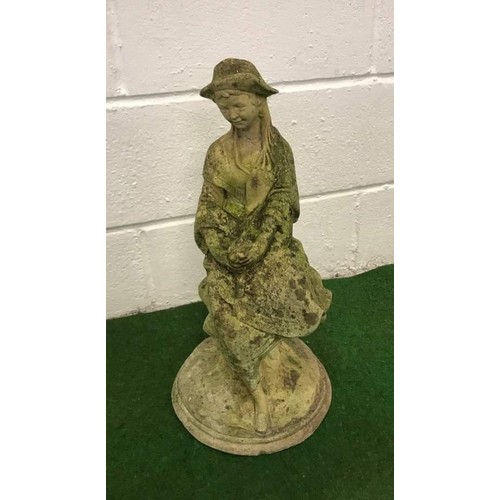 78 - Weathered solid concrete garden ornament in the form of a young seated girl (20