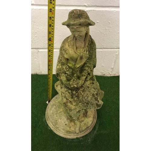 78 - Weathered solid concrete garden ornament in the form of a young seated girl (20