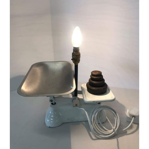 139 - Upcycled vintage kitchen scales with weights Lamp