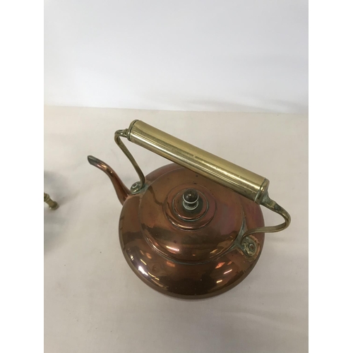 50 - Copper kettle on brass trivet