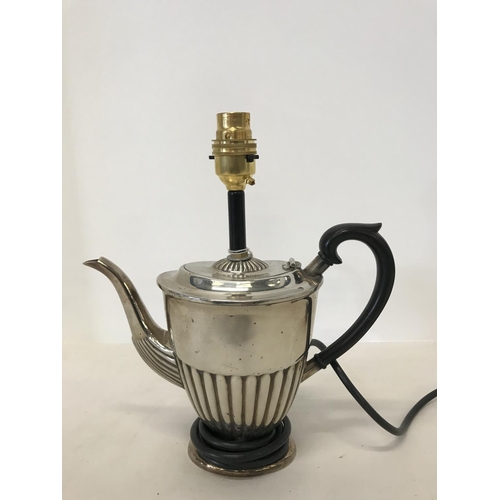 145 - Art deco metal teapot upcycled as a lamp