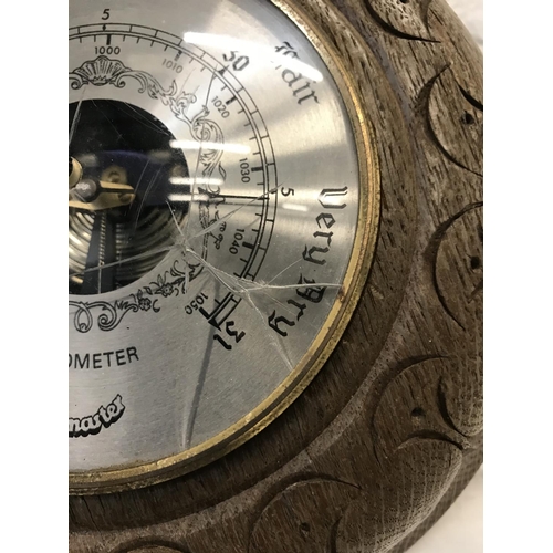 239 - Wooden mounted circular barometer by Baymaster