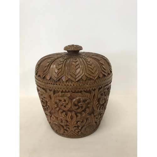 161 - Heavily carved wooden lidded container