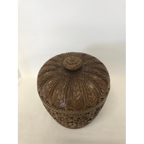 161 - Heavily carved wooden lidded container