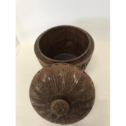 161 - Heavily carved wooden lidded container