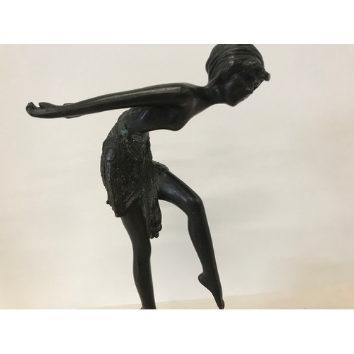 53 - Art deco bronze sculpture of a dance on an onyx base, 10.5