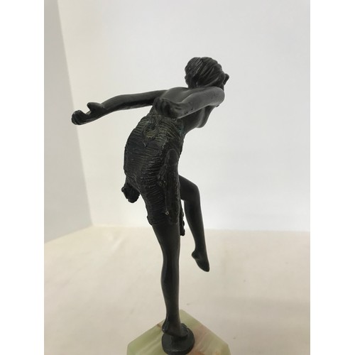 53 - Art deco bronze sculpture of a dance on an onyx base, 10.5