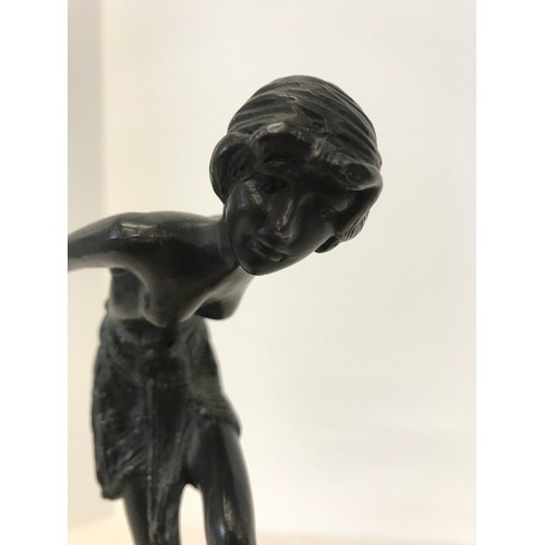 53 - Art deco bronze sculpture of a dance on an onyx base, 10.5