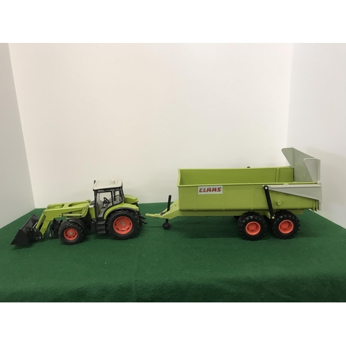 291 - Large green toy models in 2 different scales, A Tractor and a Trailer with moving parts