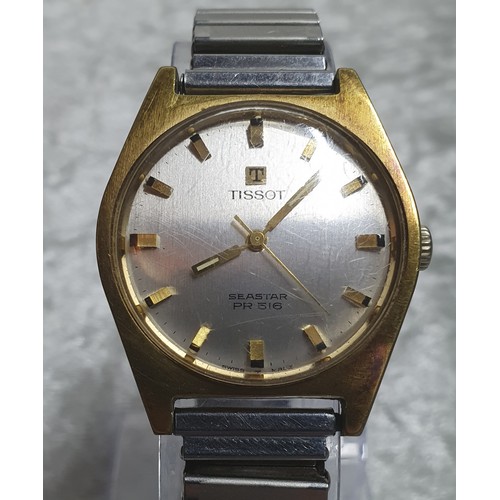 228 - Vintage gold toned cased Tissot Seastar PR516 gents wristwatch, the silvered dial showing gold tone ... 