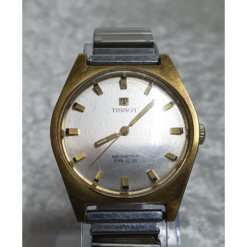 228 - Vintage gold toned cased Tissot Seastar PR516 gents wristwatch, the silvered dial showing gold tone ... 