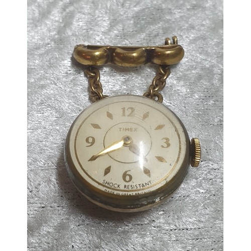 241 - Vintage good quality Timex pendant ball watch (possibly nurses watch) with brass casing and pin, Sco... 