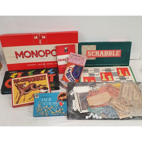 156 - Good group of classic board games including original Scrabble, Monopoly and Pin the tail on the Donk... 