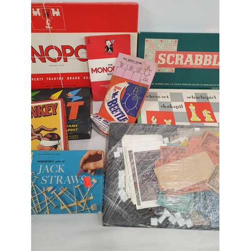 156 - Good group of classic board games including original Scrabble, Monopoly and Pin the tail on the Donk... 