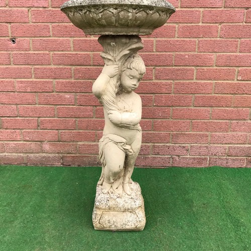 130 - Large garden concrete Bird bath depicting a cherub