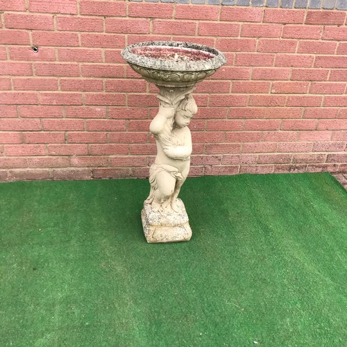 130 - Large garden concrete Bird bath depicting a cherub