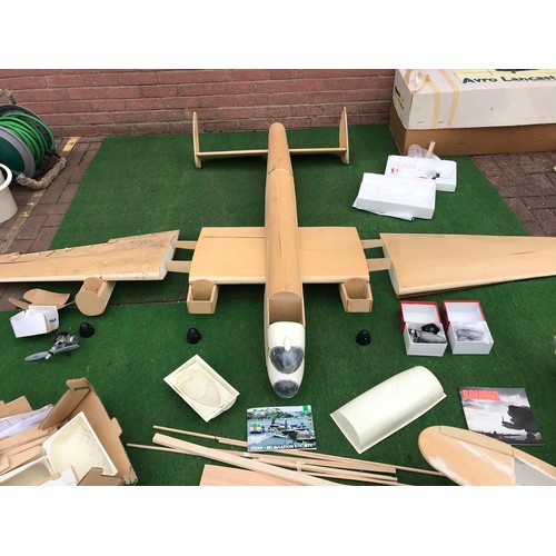 123 - Large unfinished scratch build Avro Lancaster and spitfire to include books and new engines boxed ( ... 