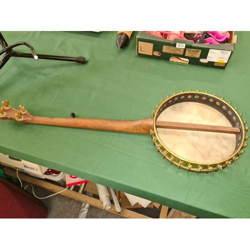 56 - 1890 Lyon and Healy 5 string banjo and stand