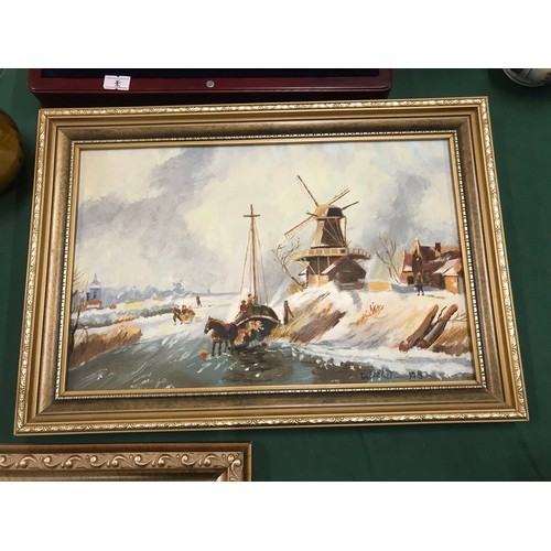 41 - Dutch/ Norfolk gold framed oil by artist 1987, signature indistinct