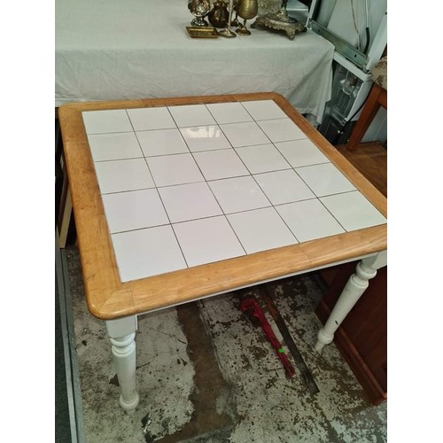 108 - white finish tile topped kitchen table